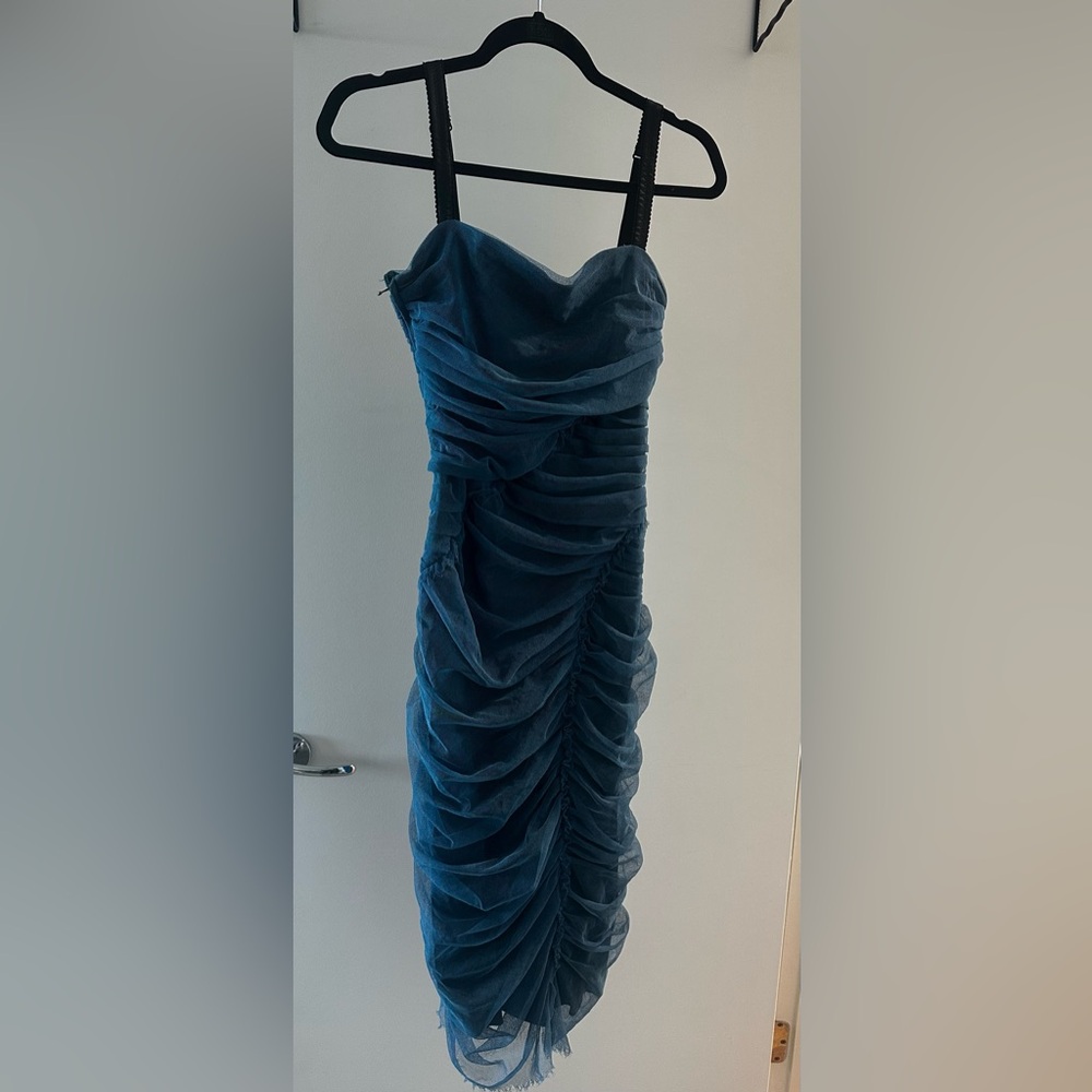 Dolce & Gabbana Tulle Slate Blue Midi Dress